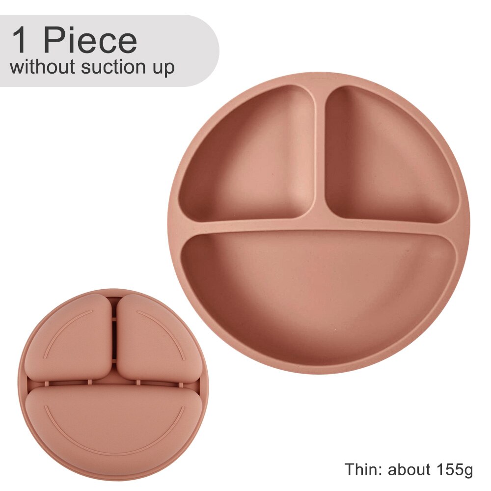 Siliconen Kinderen Plaat Baby Bestek Set Bpa Gratis Kids Servies Doseren Kom Peuter Servies Sectionele Voedsel Kom: Orange P