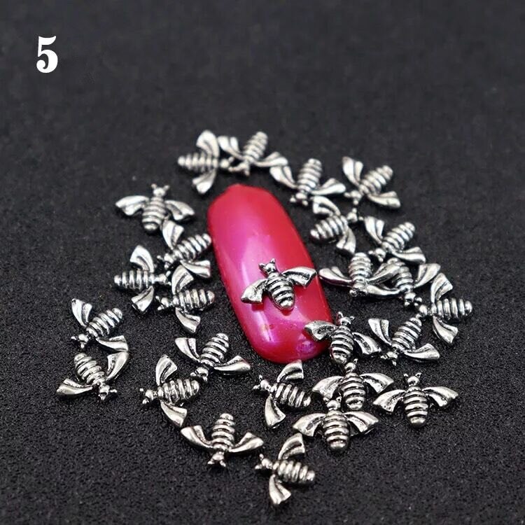 5pcs/10pcs Metal Alloy Bee 3D Nail Art Decorations Gold Silver Black Jewelry Gem Japanese Style Manicure Accessories: 05-10pcs