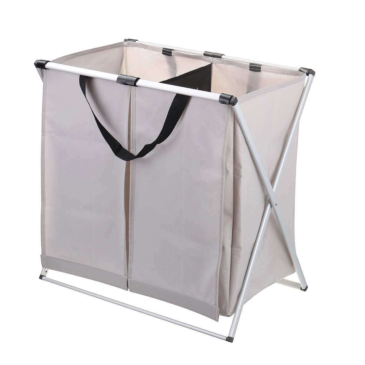X Shape Folding Laundry Basket With Handle Collapsible 2 Section 600D Oxford Laundry Hamper Dirty Clothes Organizer Sorter Bag: 2 Grids Light Gray