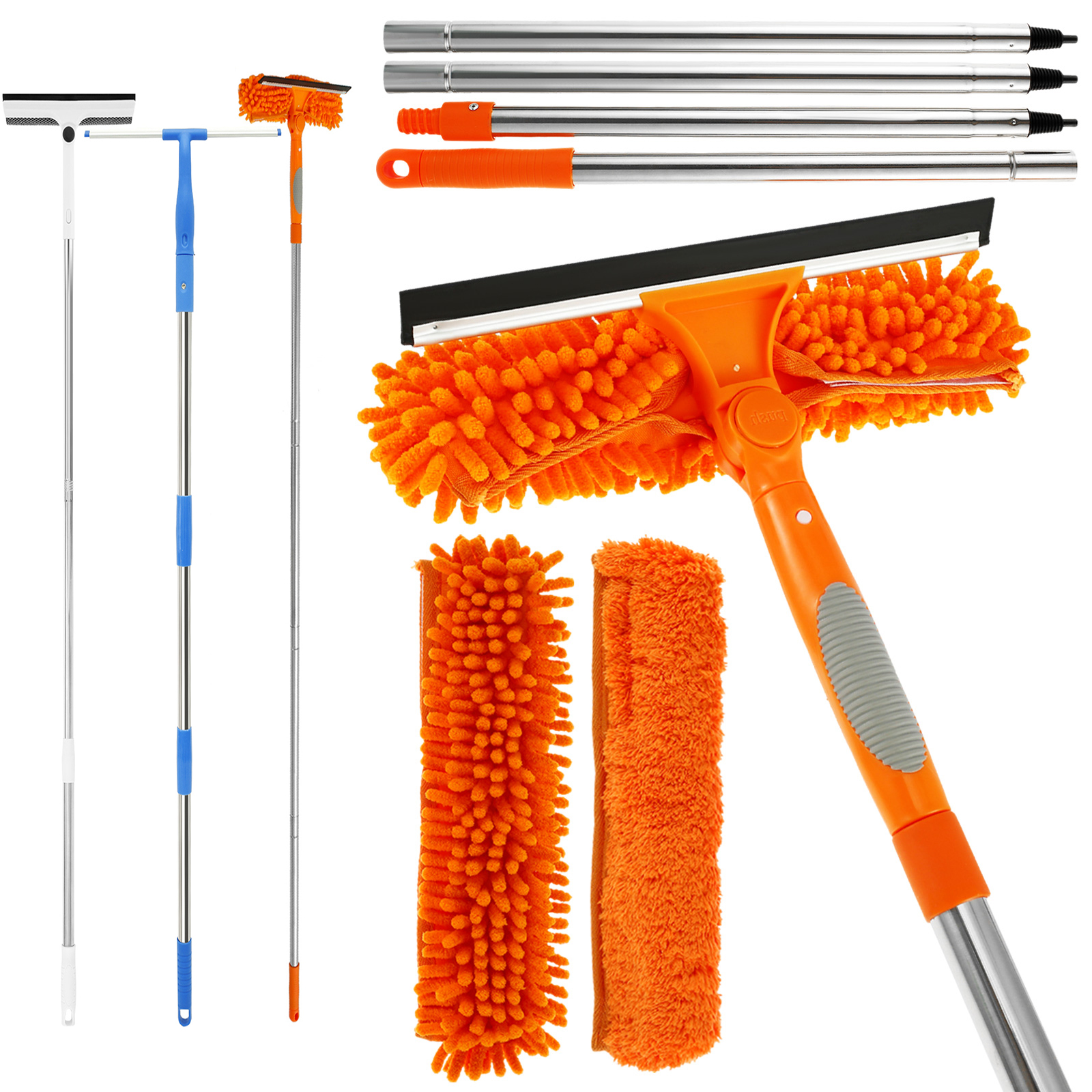 Extendable Window Cleaner Tools Set 180° Rotatable Long Handle Window Mop Household Squeegee Wiper Dust Cleaner Brush