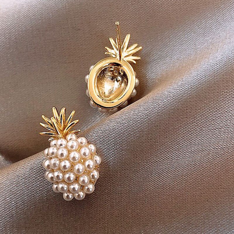 Brincos de pérola de abacaxi francês retro simples brincos pequenos e bonitos super fada all-match brincos sandálias femininas 2021 brinco