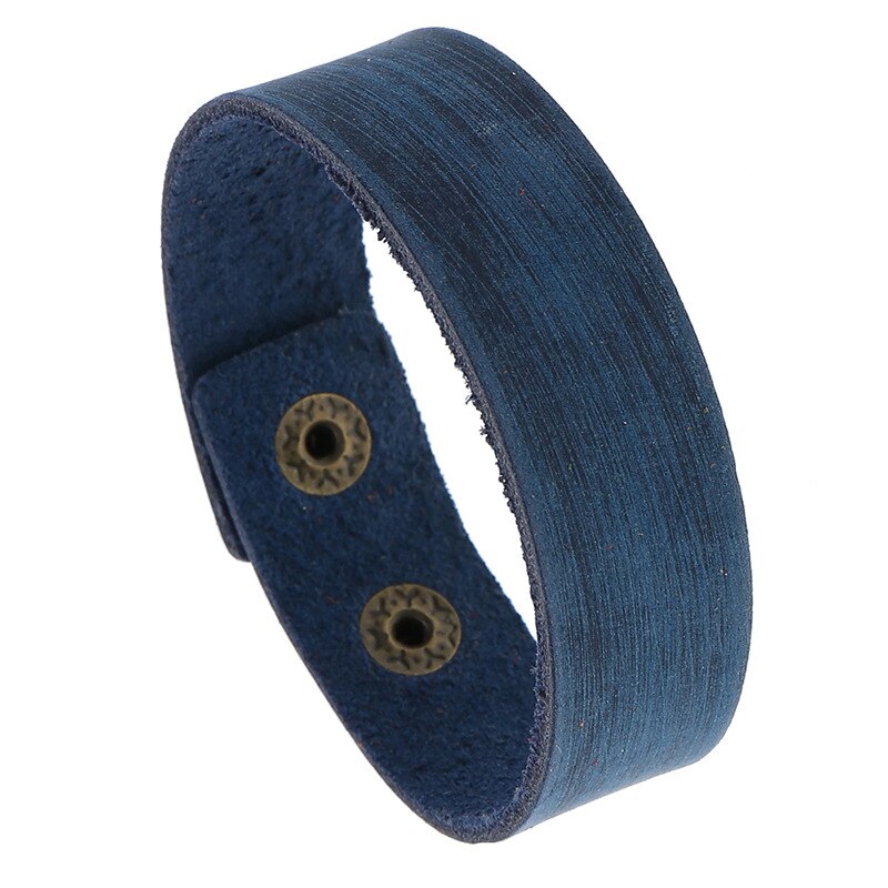 Retro Vintage Punk Stijl Mannen Armband Brede Leren Knop Sluiting Verstelbare Wrap Armbanden Voor Vrouwen Mannen Sieraden: Blue