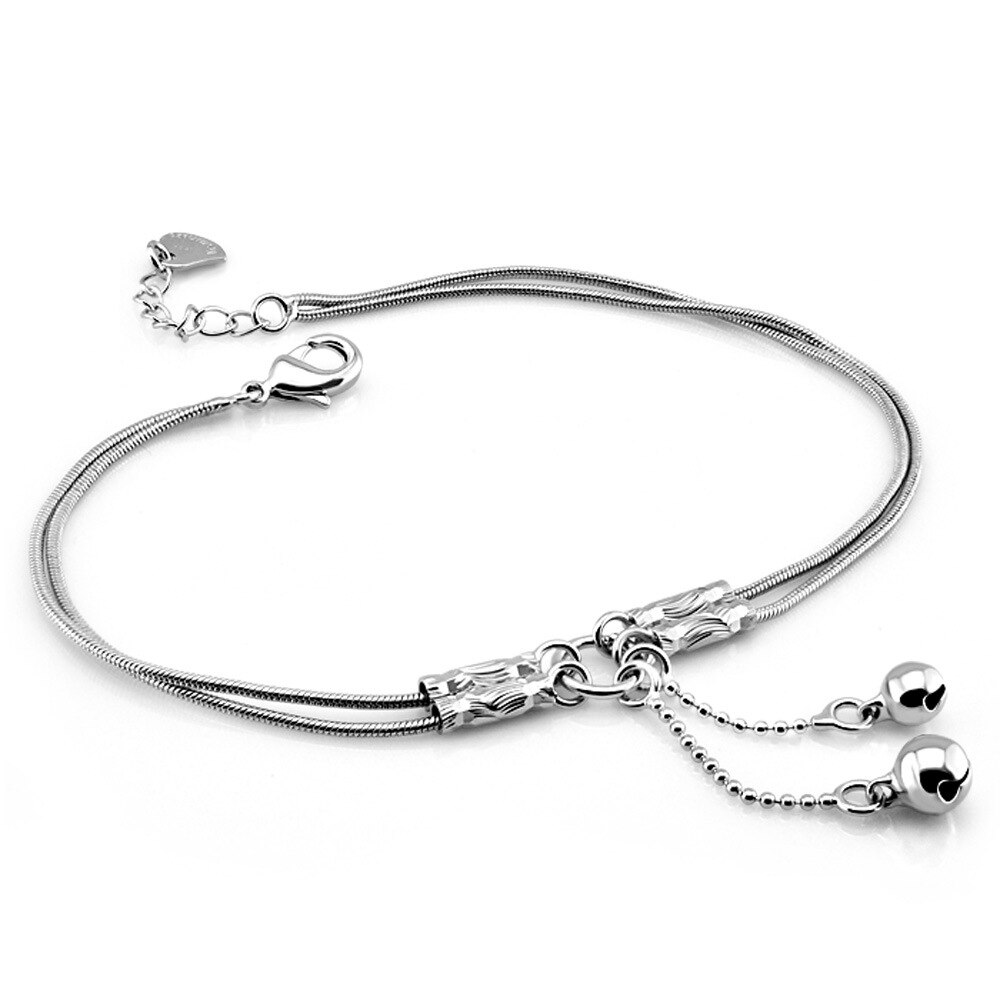 Anklet for Women Chain 925 Sterling Silver Female Simple Foot Jewelry Leg Ankle Bracelet Double Round Bead Girl Anklets: Bells