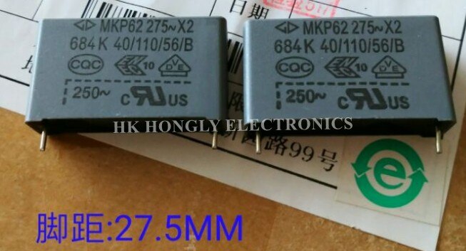 20 piezas MKP62 275V X2 474K 684K 105K 155K 225K 335K 0,47 UF 0,68 UF 1UF 1,5 UF 2,2 UF 3,3 UF 275VAC P = 27mm Condensador de película