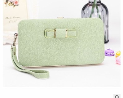 Purse bow women's wallet female famous brand card holders cellphone pocket PU leather clutch women wallet Large lychee 138Q: lightGreen138