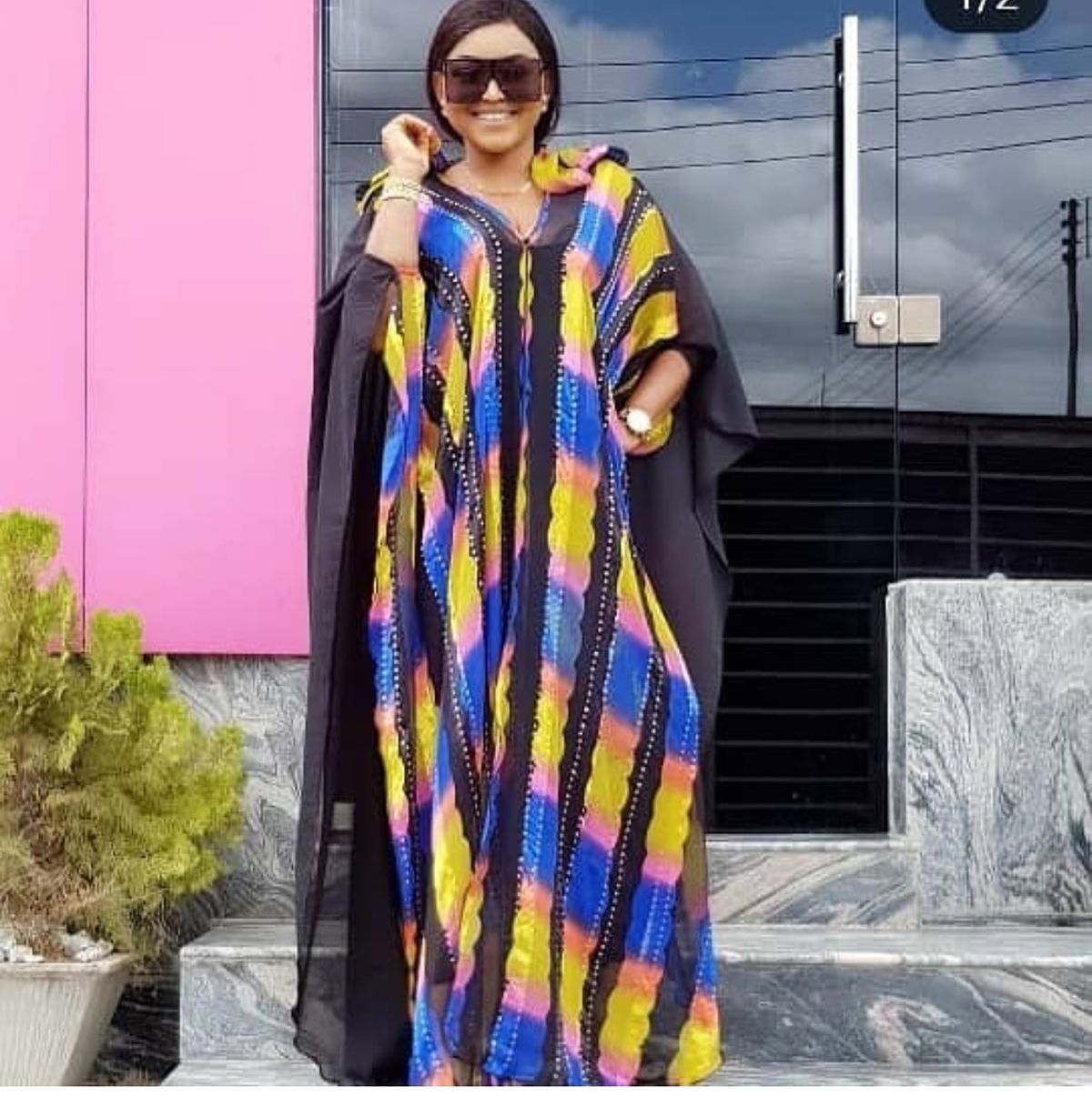 Women Dashiki African Stripe Print Maxi Dress Loose Cloak Chiffon Party Nigeria Clothes Kaftan Robe Muslim Abaya Hijab Dress