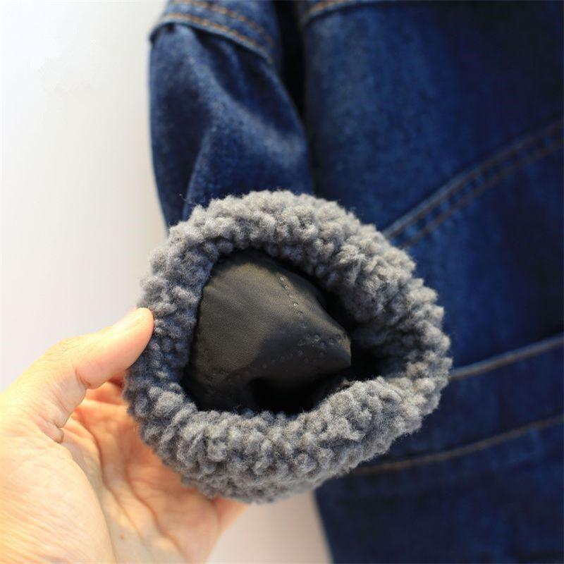 Ropa infantil , ropa de mezclilla para niños pequeños de Otoño/Invierno, chaqueta gruesa de terciopelo, blusa de cordero para niños y niñas