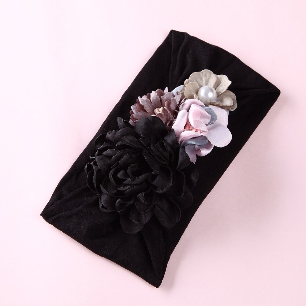 Mädchen freundlicher Baby Bogen Hairband Elastische Stirnbänder Nette 3D Blume strecken Turban Blume Kopf wickeln Kleinkind Prinzessin Haar Zubehör: schwarz