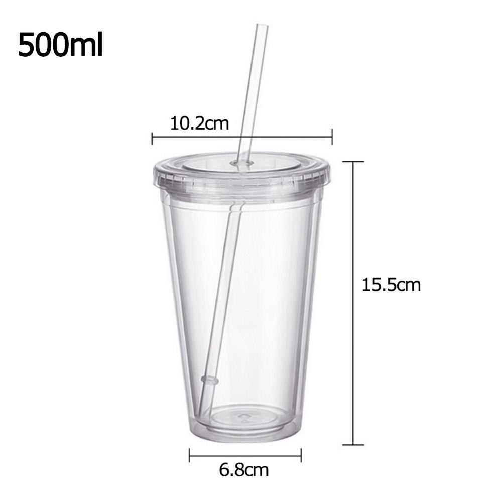 1PCS Double walled Ice Cold Drink Coffee Juice Tea Tumbler Smoothie Plastic Cup Travel Mug Straw With Reusable Iced N0D7