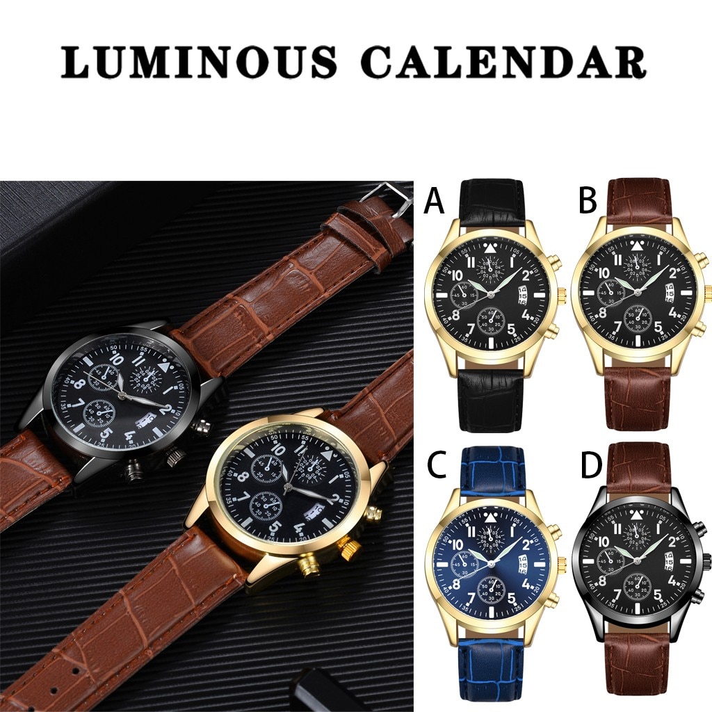 Populaire Mannen Lederen Horloge Met Kalender Functie Plus Lichtgevende Functie Horloge Top Luxe Waterdicht Datum Horloge #35