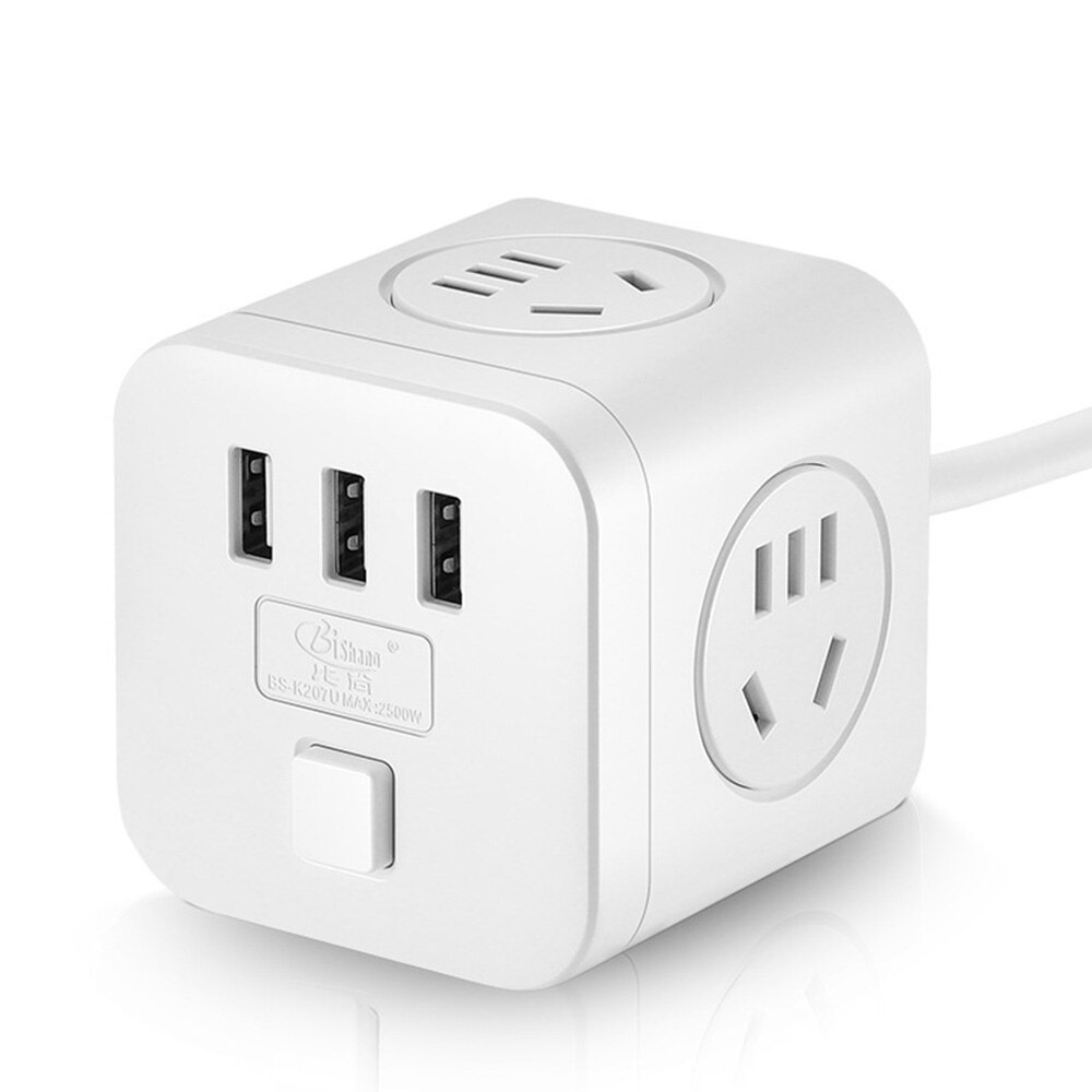 Power Socket with USB Port Socket Charger Adapter Multi-function Vertical Row Plug Wiring Board with 1.6M Cable Power Cube