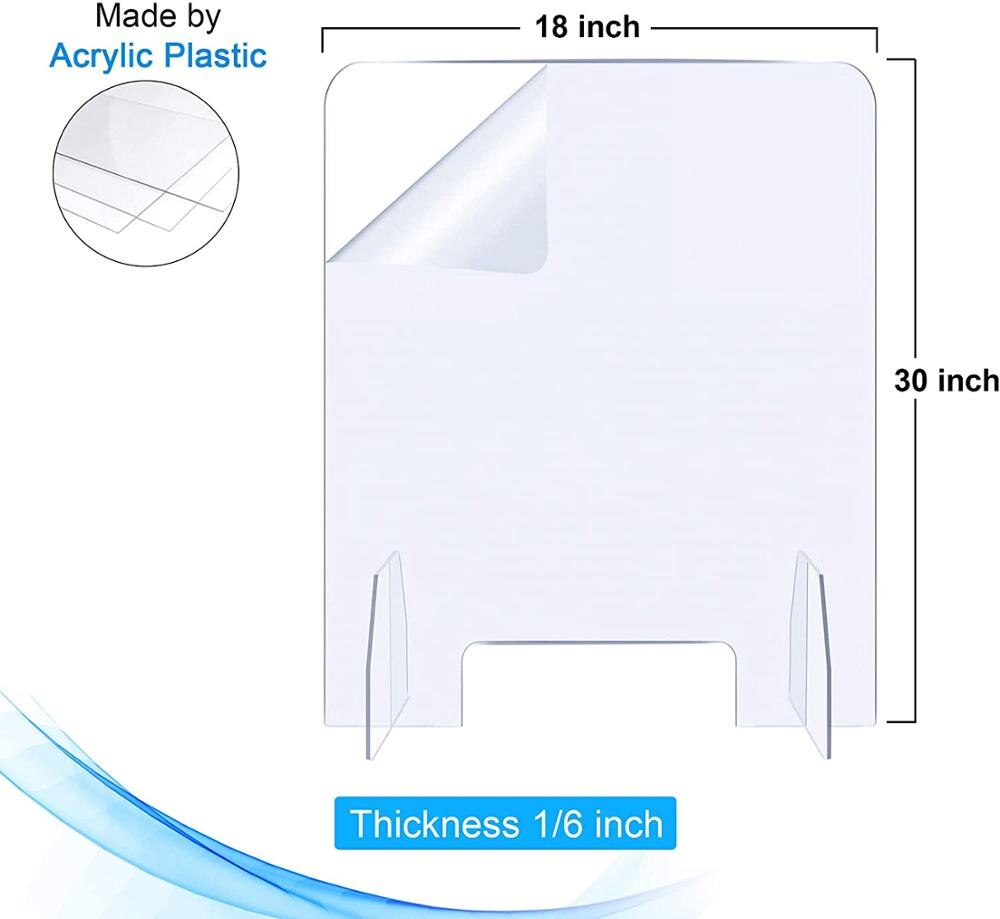 18inchx24inch Plexiglass Shield Clear Acrylic Sneeze Screen Guard For Counter,Office,Reception Desk With Transaction Window