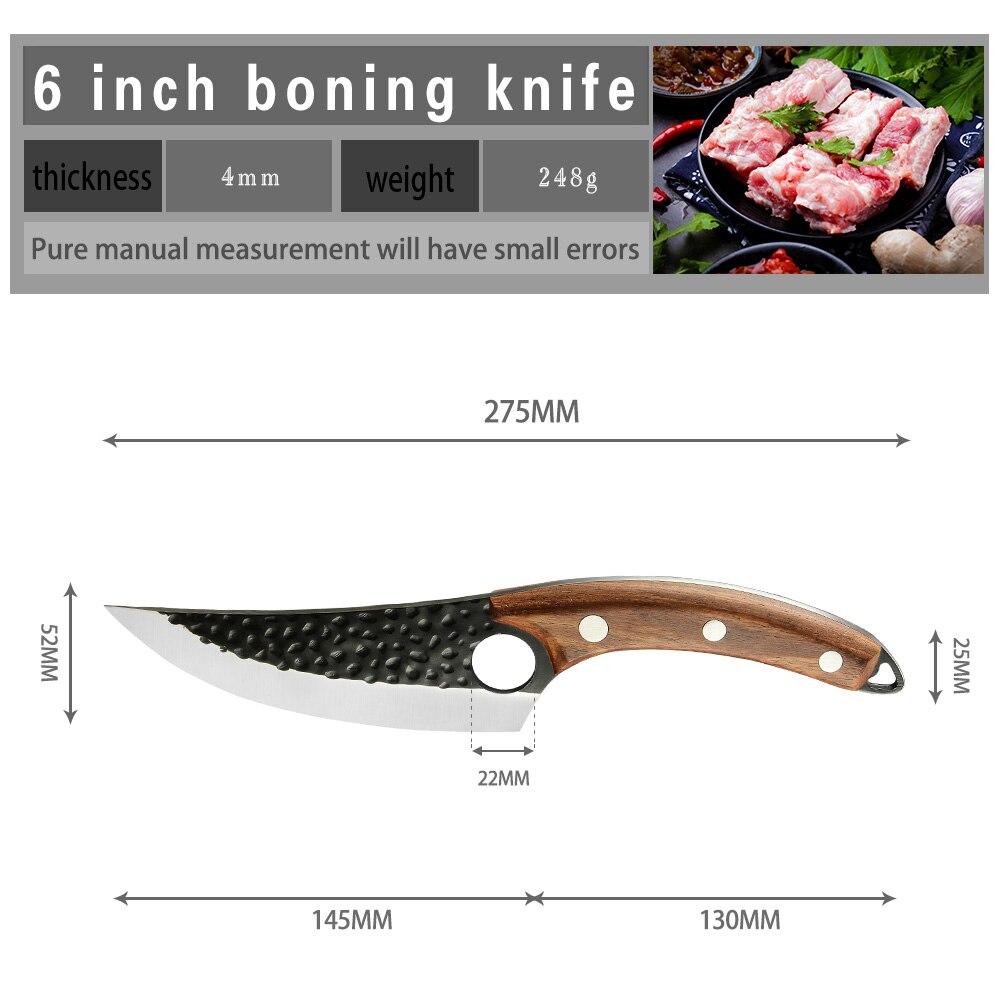 XYJ couteaux à désosser de Chef de cuisine en acier inoxydable forgé de 6 pouces, couperet à viande de pêche, couteau de boucher de chasse, outil de couverture de gaine