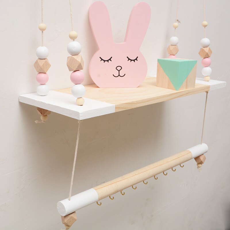 Perchero de madera nórdico INS, perchero con cuentas colgantes para pared, habitación de decoración para niños, ropa, sombrero, manualidad casera para fotografía
