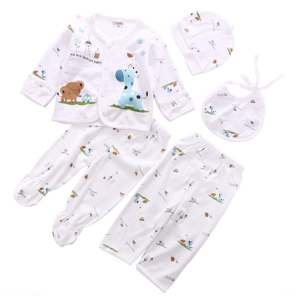 Neugeborenen Pyjama Neue 5 Stück unisex Baby Junge Mädchen Schwellen Kleidung einstellen Tier drucken Unterwäsche Kleid und Hosen Outfits: Blau