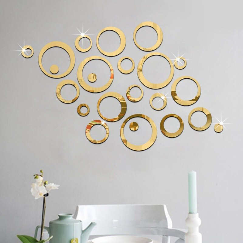3D DIY Circles Mirror Wall Stickers for Kids Room Art Acrylic Sticker Home Decor Living Room Decoration Bedroom Decor Wall Decal: Gold