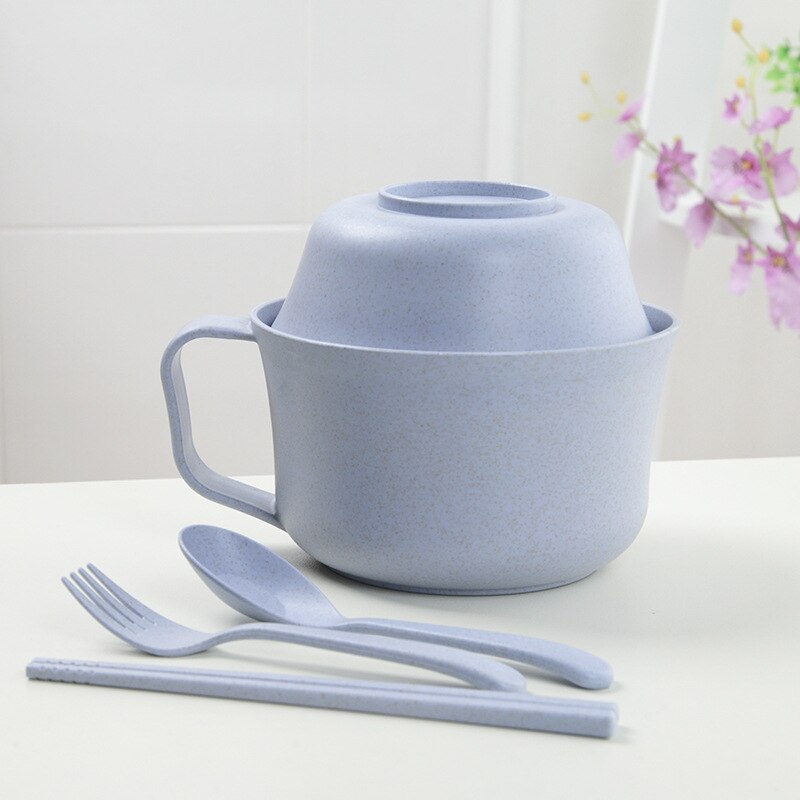 1Pcs/Set Instant Noodles Bowl with Lid Handle Dinnerware Wheat Straw Japanese Style Soup Ramen Microwaveable Set: 1