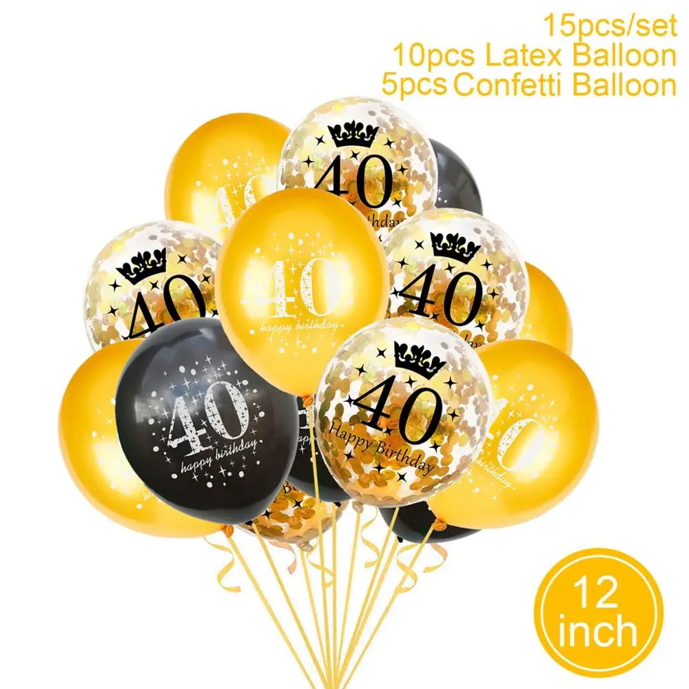 Cheer 40 Black Gold Balloon Happy Birthday 40 Years Balloons 40th Birthday Party Decoration Adults Foil Latex Baloon 40 Birthday: light yellow