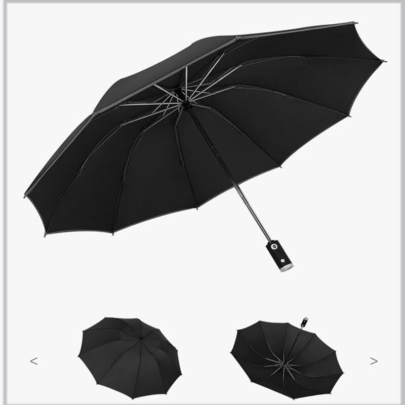 Automatic Umbrella 10 Ribs Windproof Reflective Stripe Umbrella Folding Travel Umbrellas with LED Light Flashlight