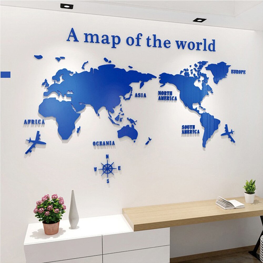 Verdenskort tapet akryl wallsticker kontor stue indretning baggrund virksomhed enterprise sticker 3d stereo wall sticker