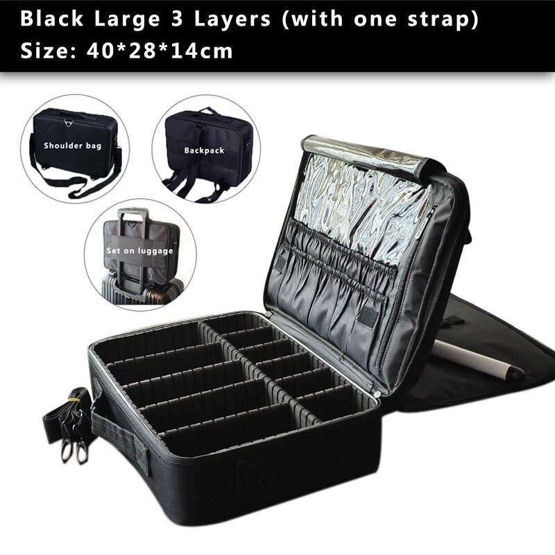 Make Up Bag Makeup Case Makeup Organizer Bolso Mujer Cosmetic Case Large Capacity Storage Bag: black L 3 layer