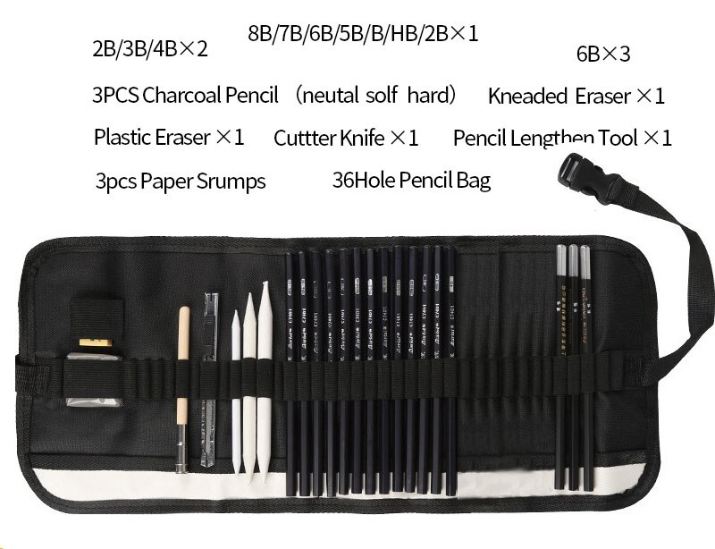 95PS Sketch Pencil Set Sketching Drawing Kit Wood Pencil Pencil Bags For Painter School Students Art Supplies: E