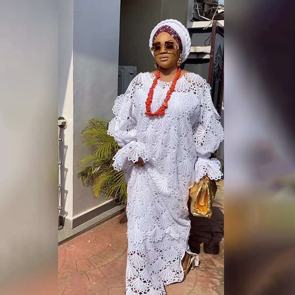Aankomst Twee Stuk Afrikaanse Jurken Voor Vrouwen Exquisite Hollow Out Witte Jurk Lange Mouw Losse Soort Mode Stijl kleding: Default Title