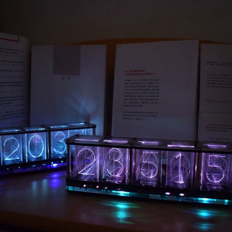 Nixie-Kit de reloj despertador Digital Led, con fuente grande, pantalla de 6 dígitos, Rgb, tubo Nixie, DIY
