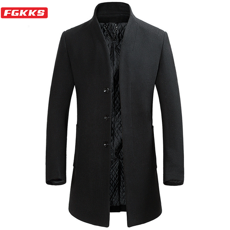 Fgkks vinterrockar i ullblandning herrmärke för män business casual ullkappa långsektionerad ullkappa hane