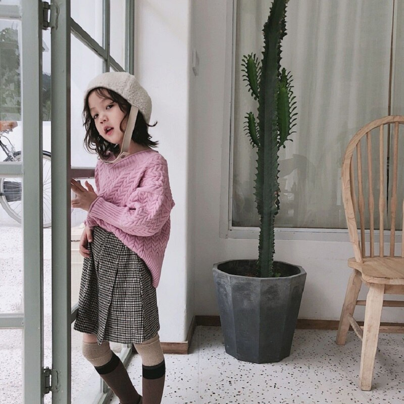 Girls Plaid Skirt Kids Winter Warm Pleated Thick Woolen Stylish Autumm little girl knit skirts cheap stuff