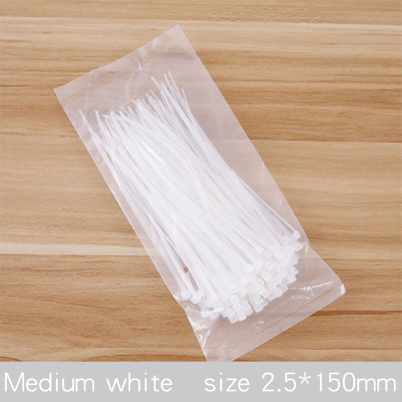 100pcs Self-Locking Plastic Nylon Wire Cable Ties Zip Tie Black White Cable Ties Fasten Loop Cable Various Specifications: medium white 100pcs