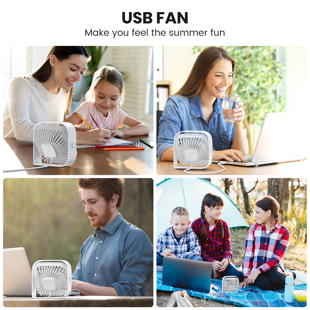 Topk Usb Bureauventilator 360 ° Rotatie Aanpassing Draagbare Koelventilator 3 Snelheid Ultra Stille Krachtige Mini Tafelventilatoren Voor Thuiskantoor