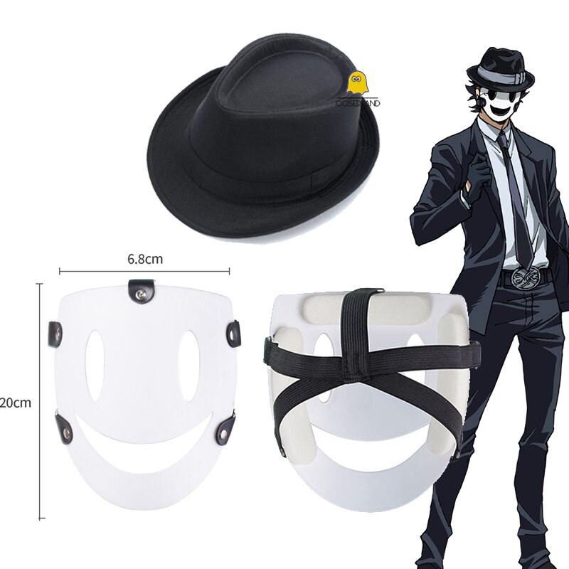 Anime High Rise Invasie Cosplay Halloween Wit Masker Zwarte Hoed Tenkuu Shinpan Angels Glimlach Samurai Horror Evil Masker Rekwisieten: Mask with Hat