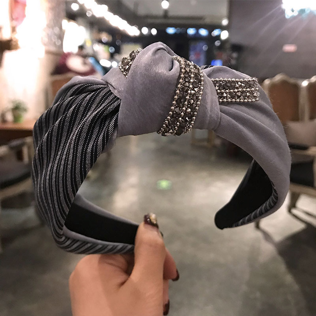 Randigt prickigt pannband för kvinnor vintage elastiskt hårband turban huvudinpackning klassisk kors huvudbonad håraccessoarer ya: B