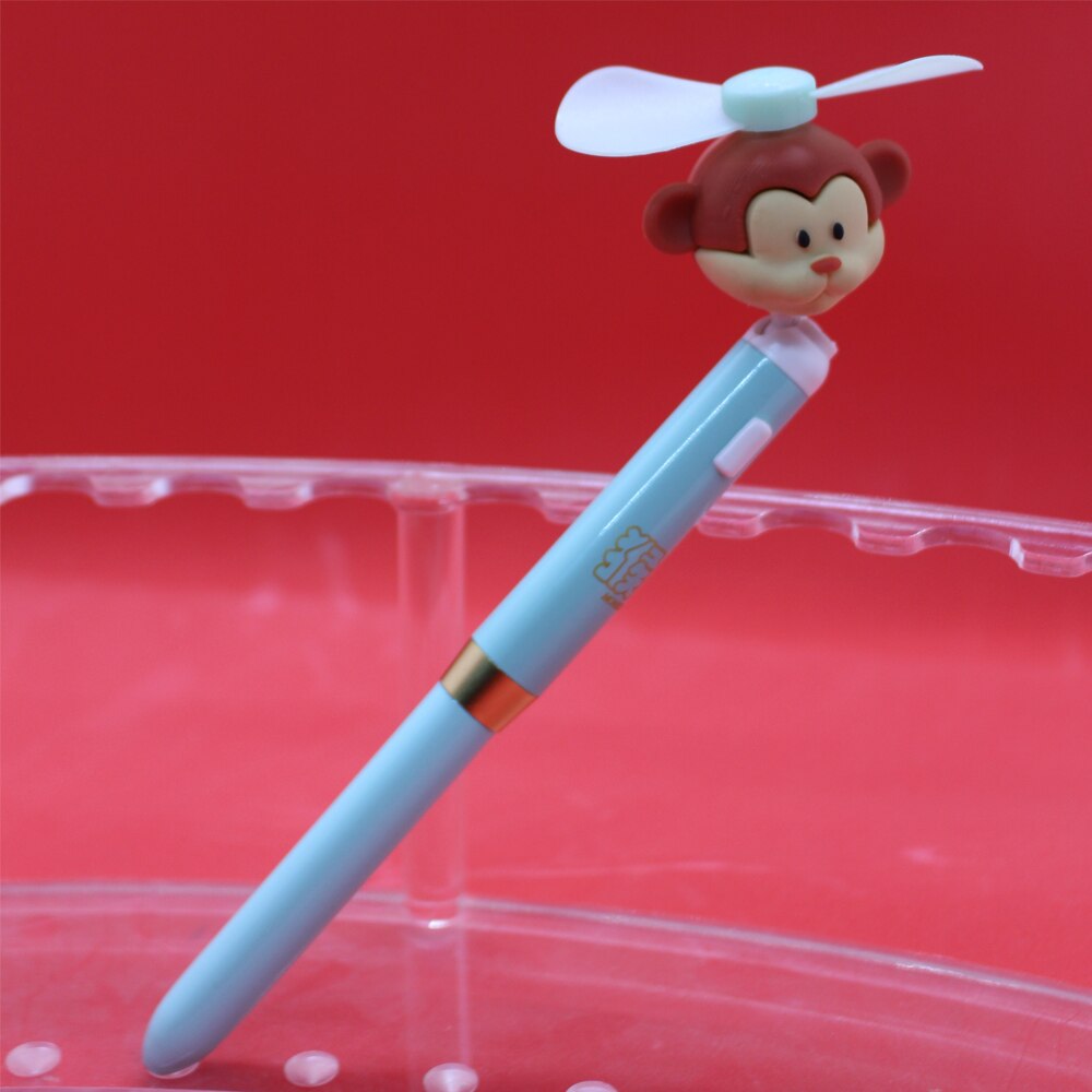 Fan Pen 180 Degree Rotated Cartoon Mini Fan with Metal Ballpoint Pens: sky blue