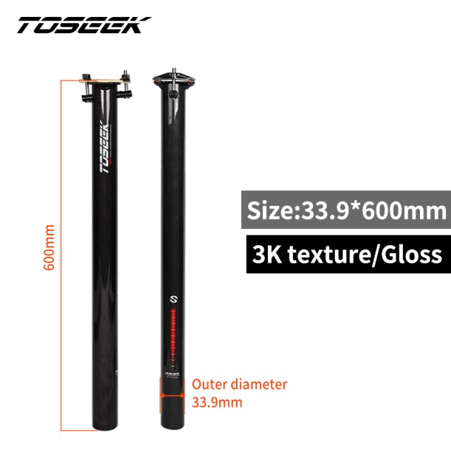 Tige de selle pliable en fibre de carbone pour vélo 31,8/33,9 mm x 580 mm plus longue et plus légère
