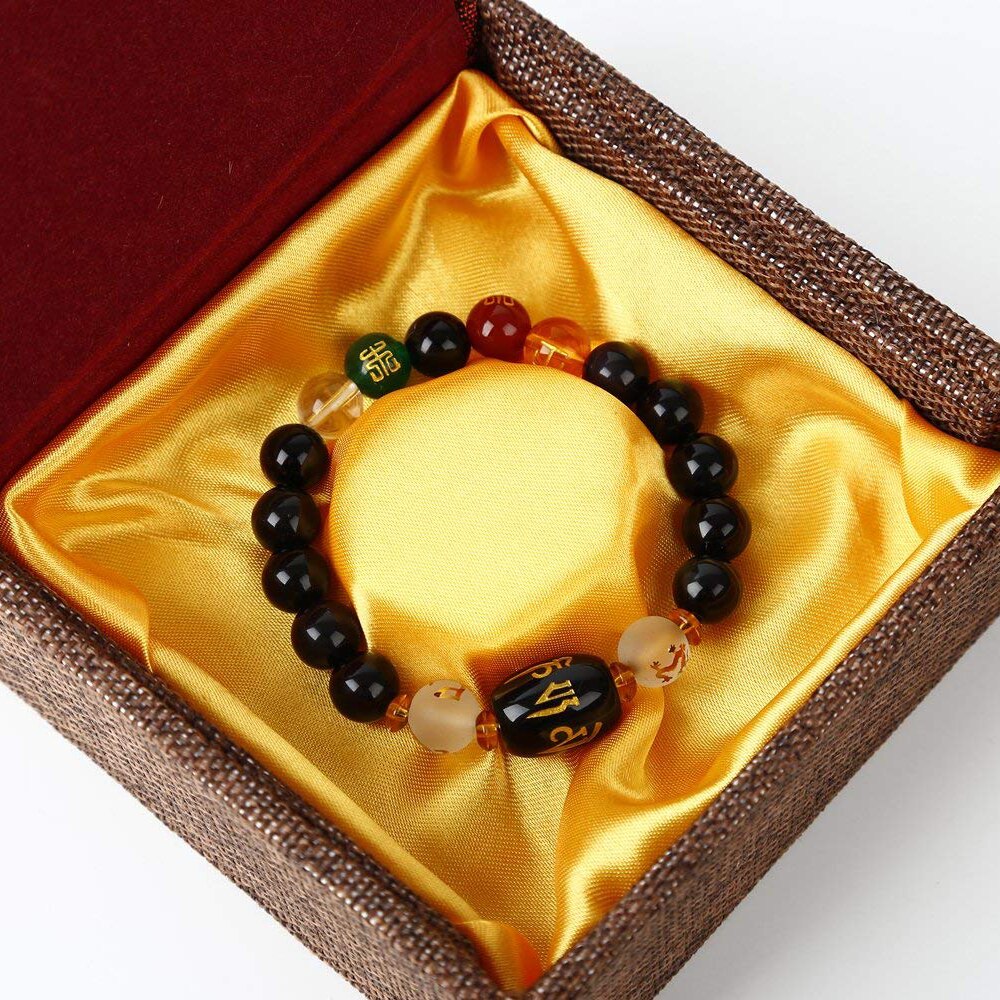 Feng Shui Obsidiaan Vijf-Element Rijkdom Porsperity Armband Trekken Rijkdom Geluk Met Doos: Beads Size 14mm