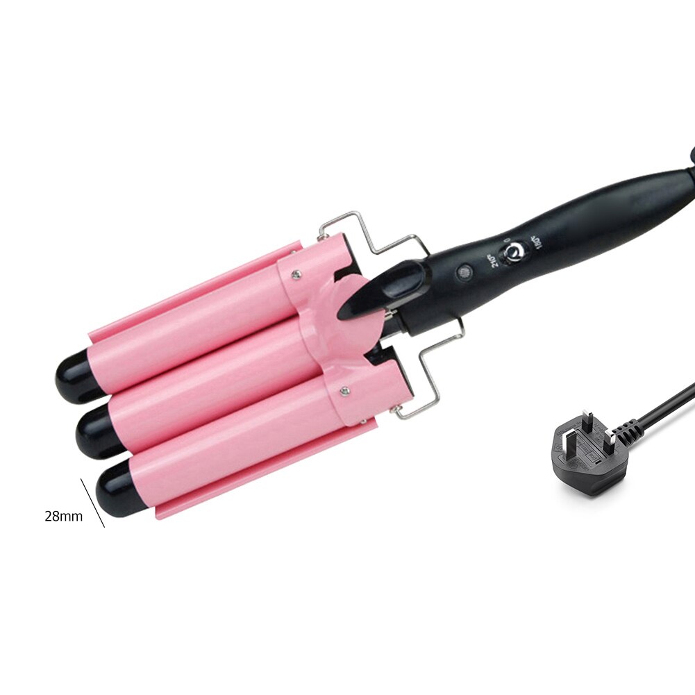Electric Hair Curler Ceramic Triple Barrel Hair Styler Glaze Curly Hair Wand Curling Iron Hair Waver Styling Tools: Pink 28mm
