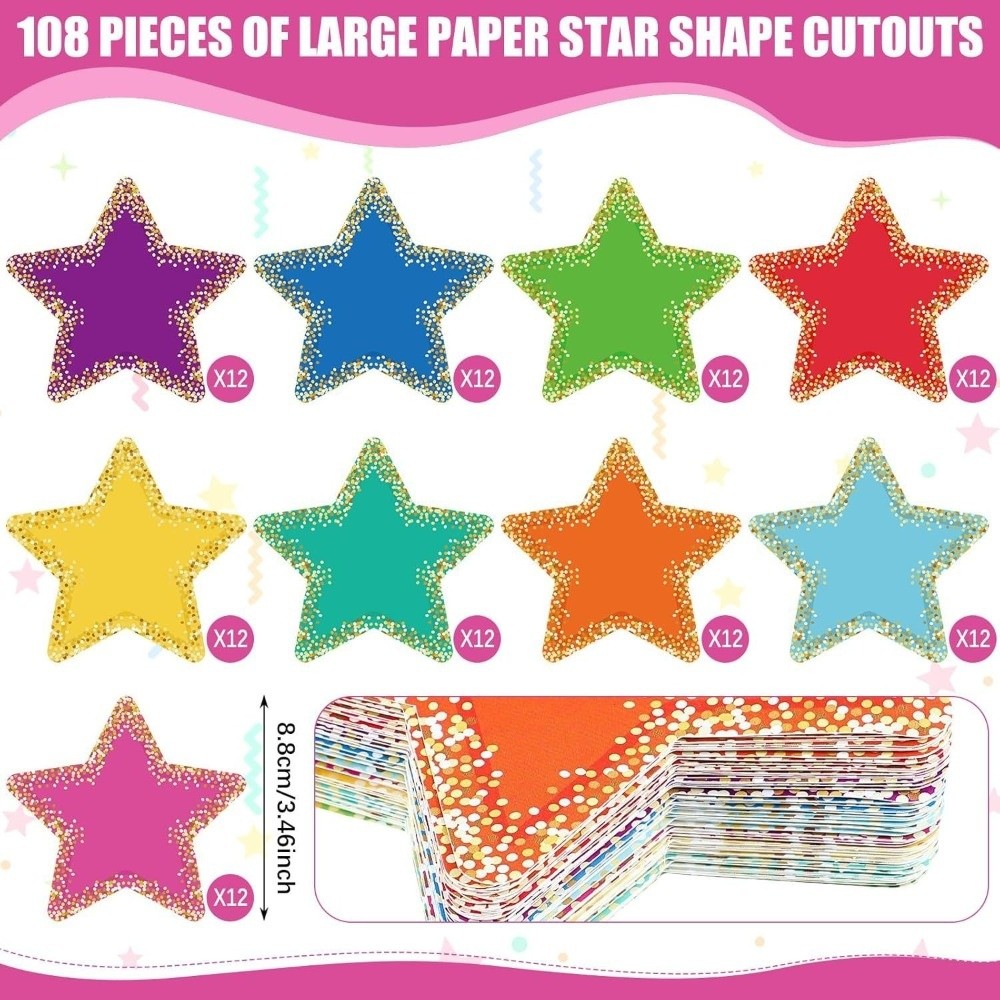108 stuks uitsparingen kleurrijke ster papieren uitsparingen DIY ambachtelijke esthetische pentagram decoratieve rand ronde bloem hartvormig