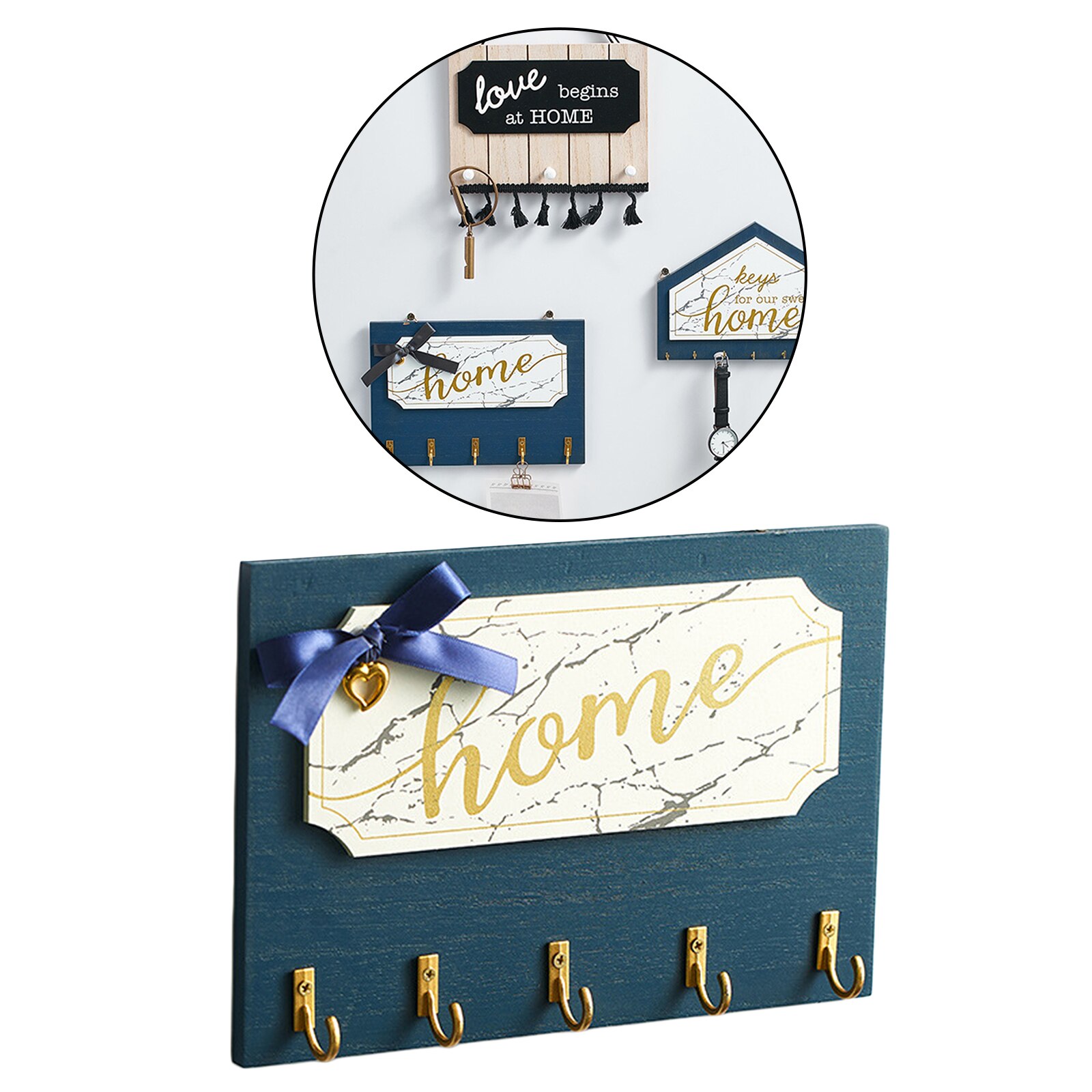 Wooden Wall Sign Plaque with Hooks Wall Mounted Holder Rack Home Decor