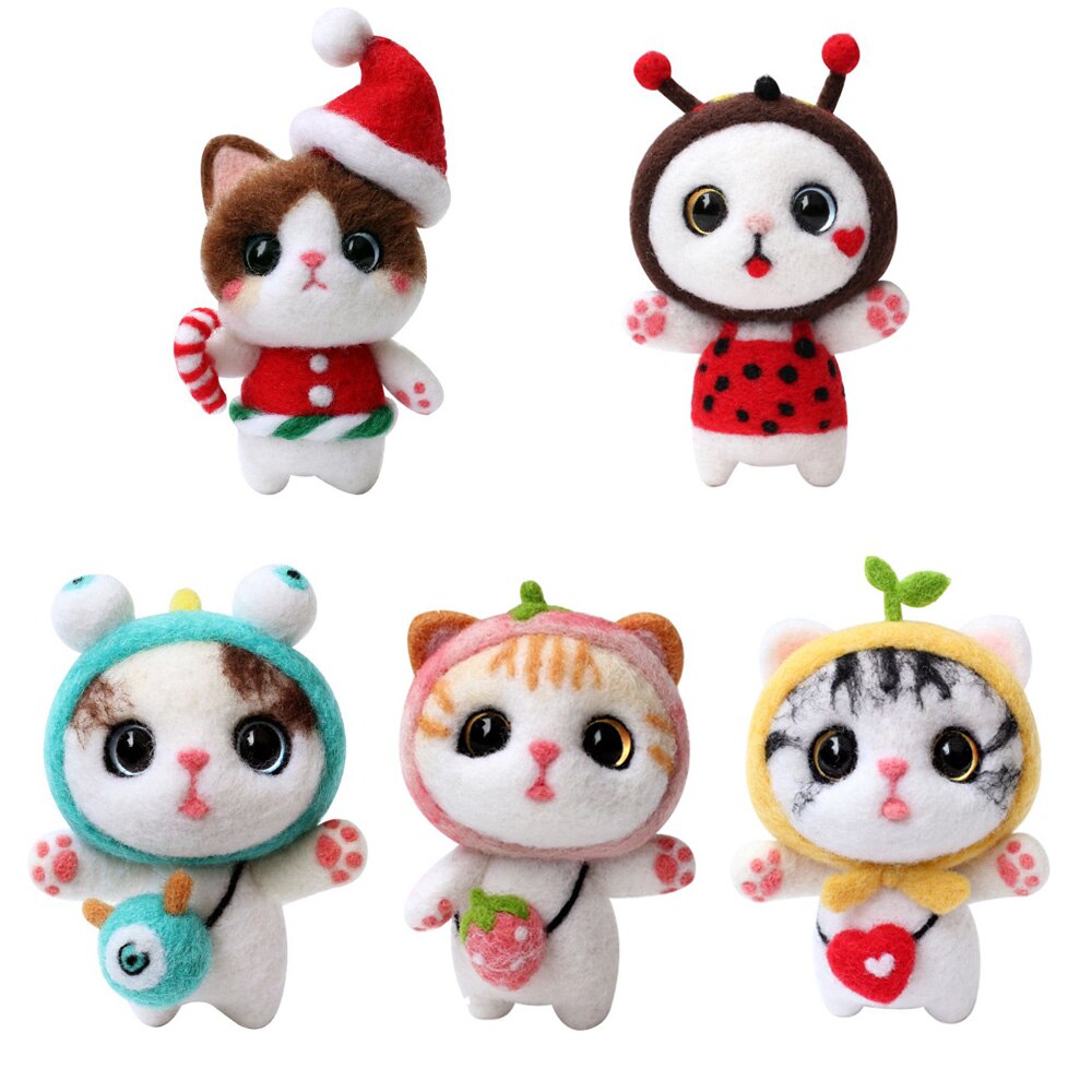 Lindo gato lana fieltro artesanal DIY inacabado conjunto de pinchos kit para manualidades Material de aguja