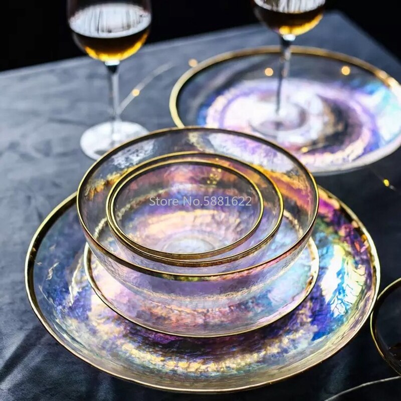 Rainbow Glass Dinner Plates Food Plates Desset Plate Cake Dish Salad Bowl Fruit Bowls Food Storage Glassware Dinnerware