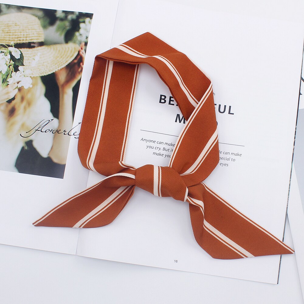 90cm*5cm Long Small Thin Stripe Print Skinny Scarf Luxury Brand Silk Scarf Women Bag Head Scarves For Ladies Tie: yellow
