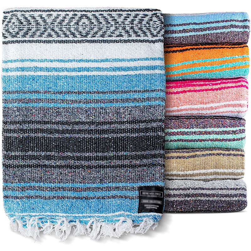 Manta de Yoga mexicana gruesa, toalla de Yoga, mantas de Pilates, suministros de entrenamiento de Fitness, Picnic en la playa, manta de Camping al aire libre, 150x200: Azul