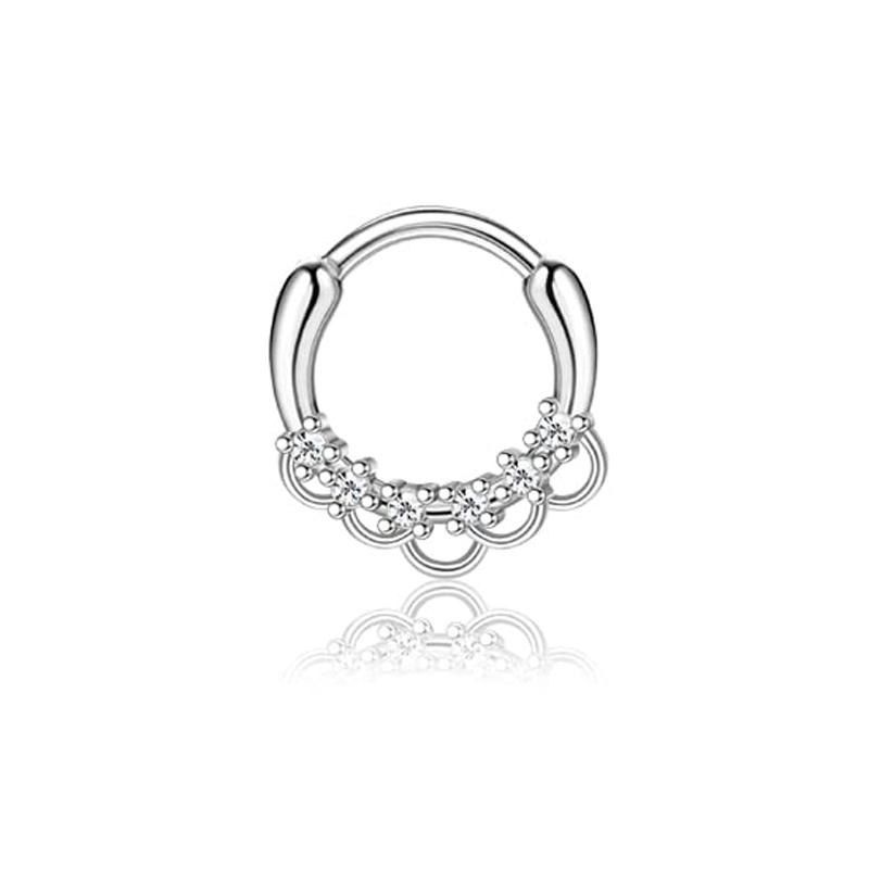 Drperfect Septum Clicker Ring Rvs Opaal Kraakbeen Helix Tragus Hoepel Daith Oorbellen Neusringen Hoepel Piercing Sieraden: GRIJS / Rose Goud Kleur