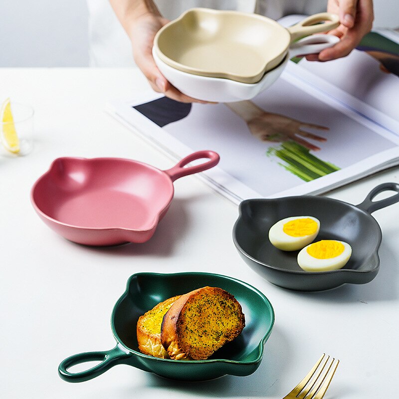 Bandeja de horneado en casa de estilo nórdico, japonés y coreano, con asa, bandeja para desayuno, bandeja para ensaladas, una sola oreja