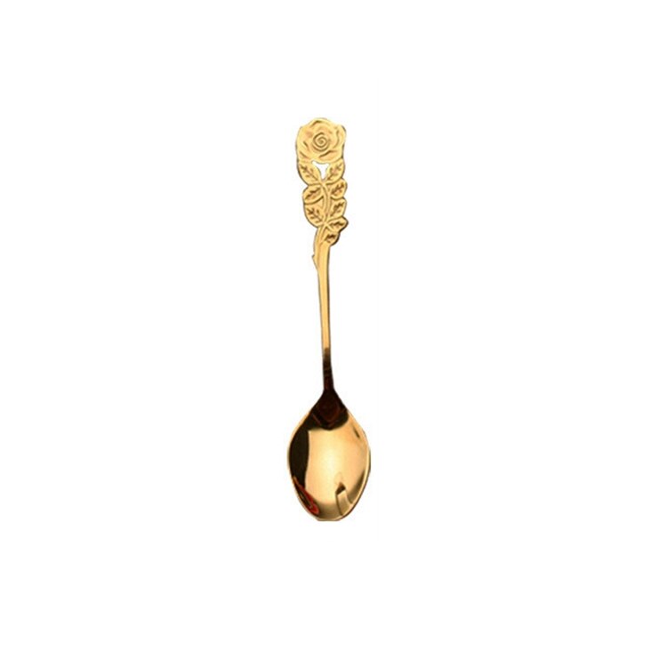 Colorful Handle Spoons Drink Soup Drinking Tools Flatware Kitchen Gadget coffee scoops multi color: golden