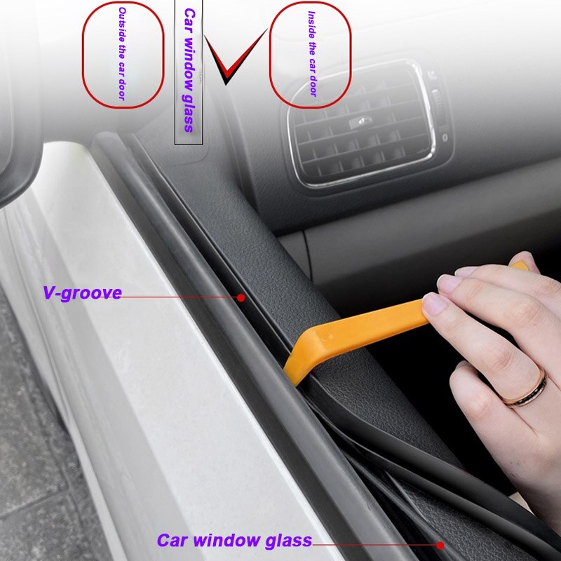 Tira de sellado para ventanas de coche, aislamiento acústico de goma EPDM, resistente a la intemperie, pegatina adhesiva fuerte, Tipo V, 2 metros