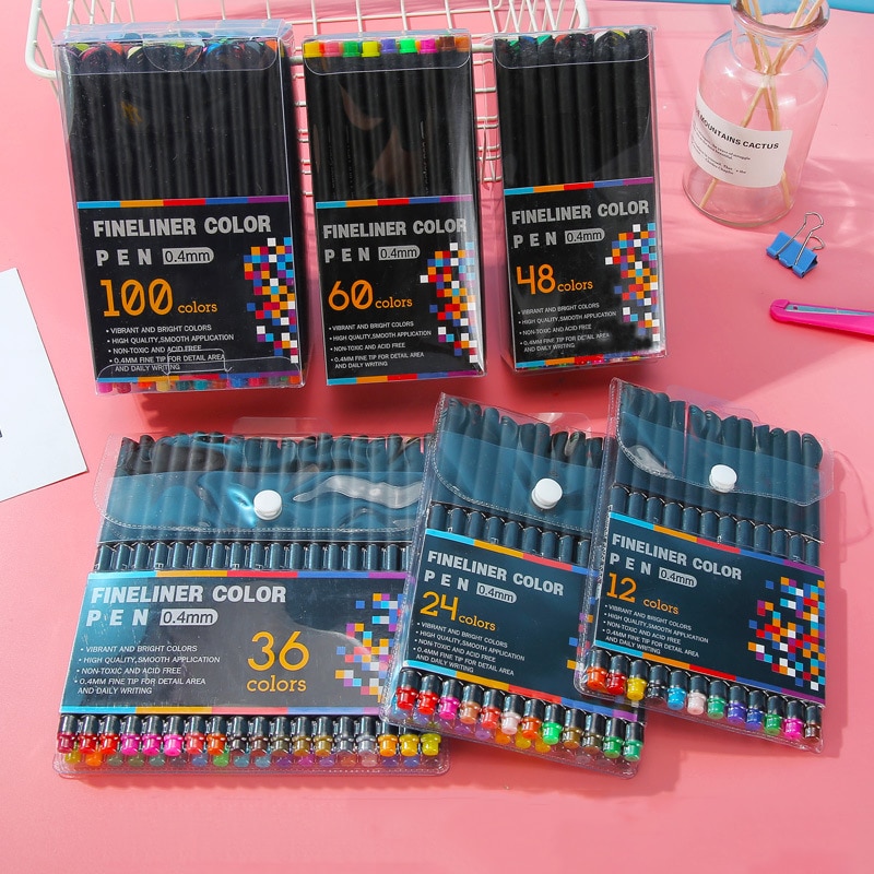 0.4mm Fineliner Pens 12/24/36/48/60/100Pcs Colored Art Marker Pens School Drawing Pen Set Cute Ink Pen Art Supplies