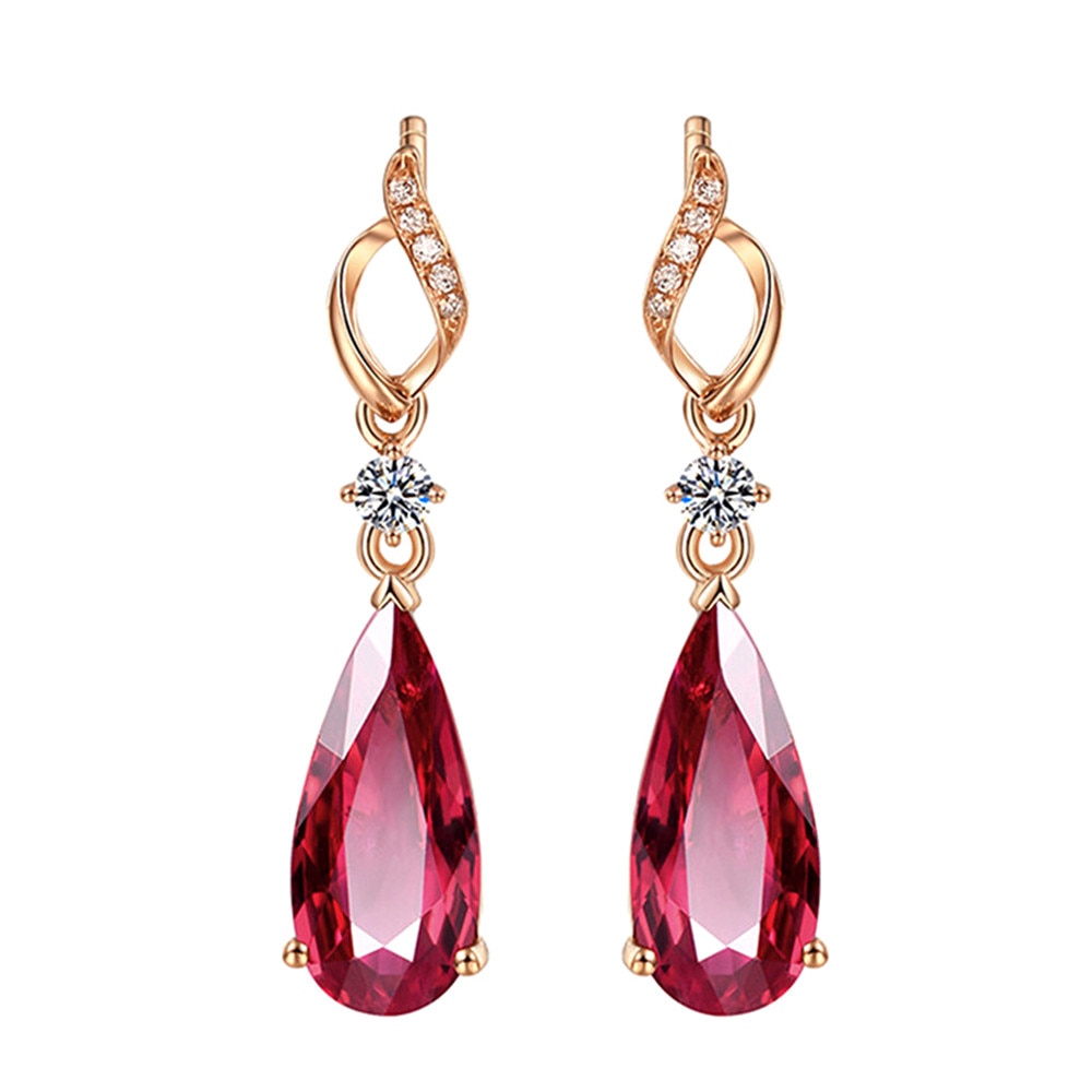 Vintage Ruby Edelstenen Diamond Dangle Oorbellen Voor Vrouwen Red Crystal 18 K Rose Goud Kleur Sieraden Luxe Bague Bijoux